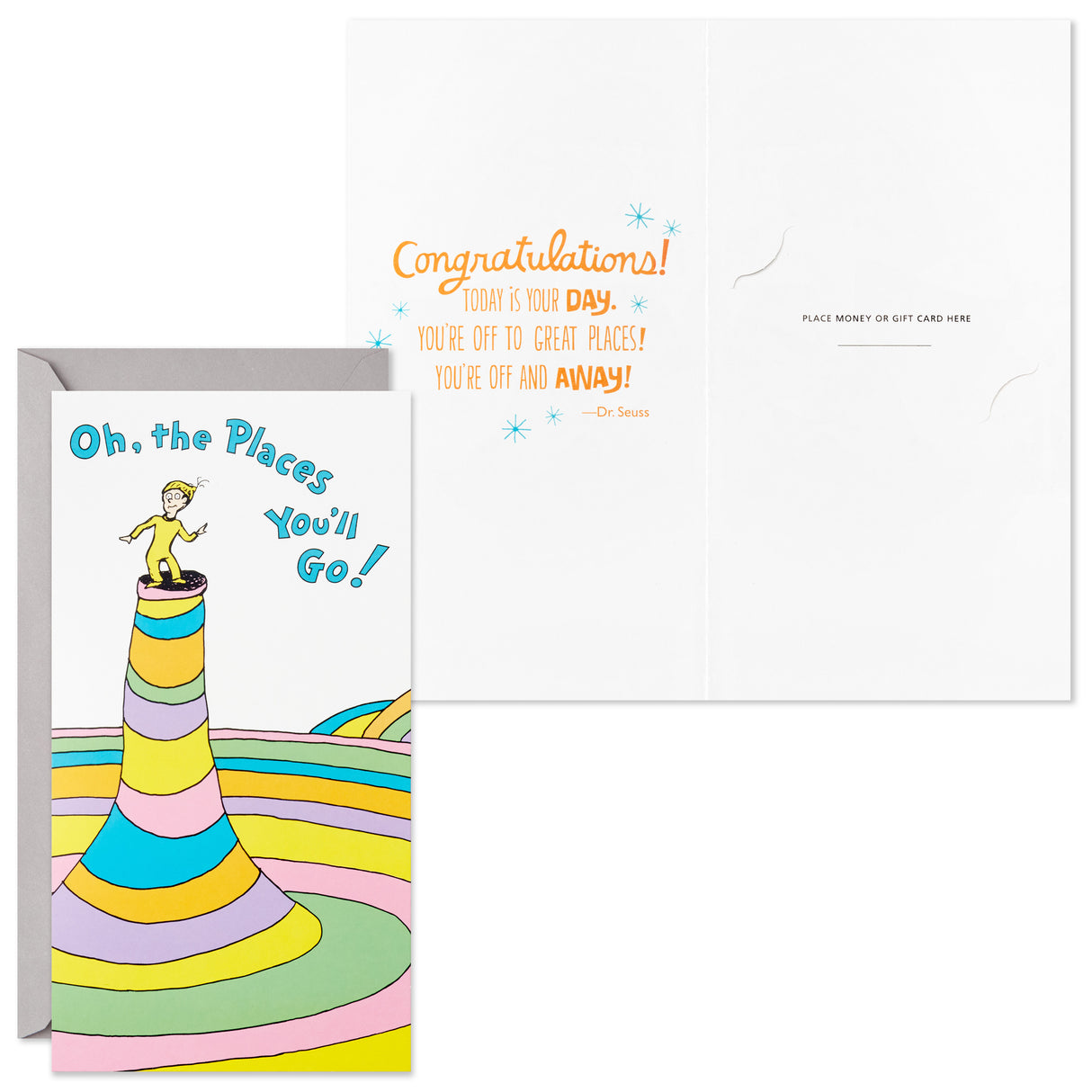 Dr. Seuss Pack of Graduation Card Money Holders or Gift Card Holders (Oh the Places You'll Go, 6 Cards with Envelopes)