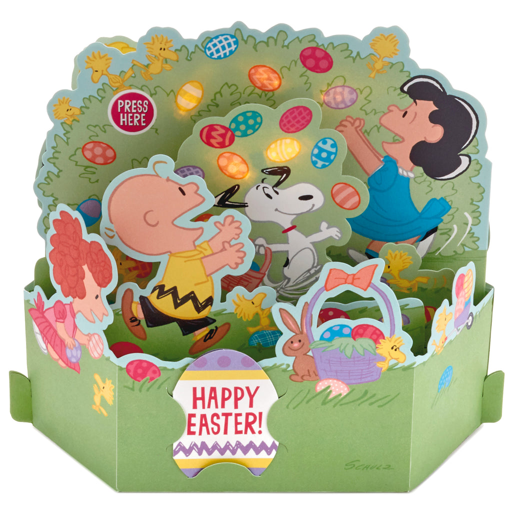 Paper Wonder Peanuts Pop Up Easter Card with Sound (Charlie Brown, Snoopy Egg Hunt, Plays Linus and Lucy)