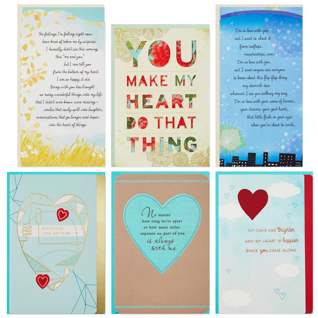 Hallmark Love Card Assortment, New Relationship/Miss You/Time Apart/Just Because (6 Cards with Envelopes)