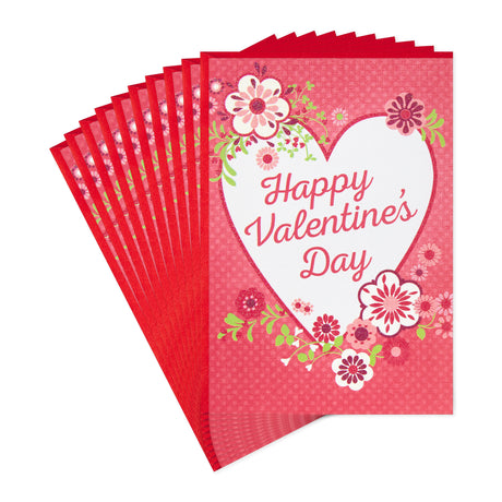 Pack of Valentines Day Cards, Hearts and Flowers (10 Valentine's Day Cards with Envelopes)