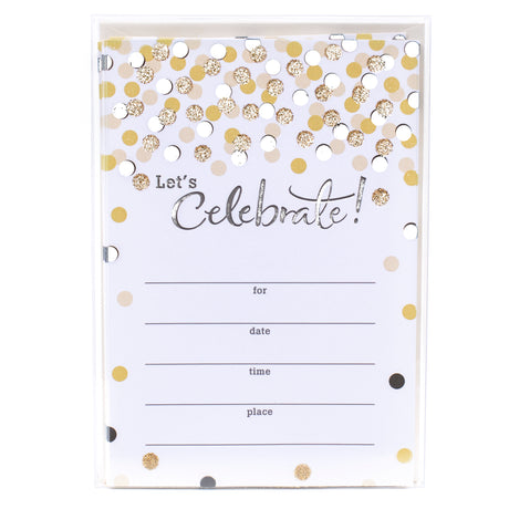 Party Invitations (Let's Celebrate with Gold and Black Dots, Pack of 20)