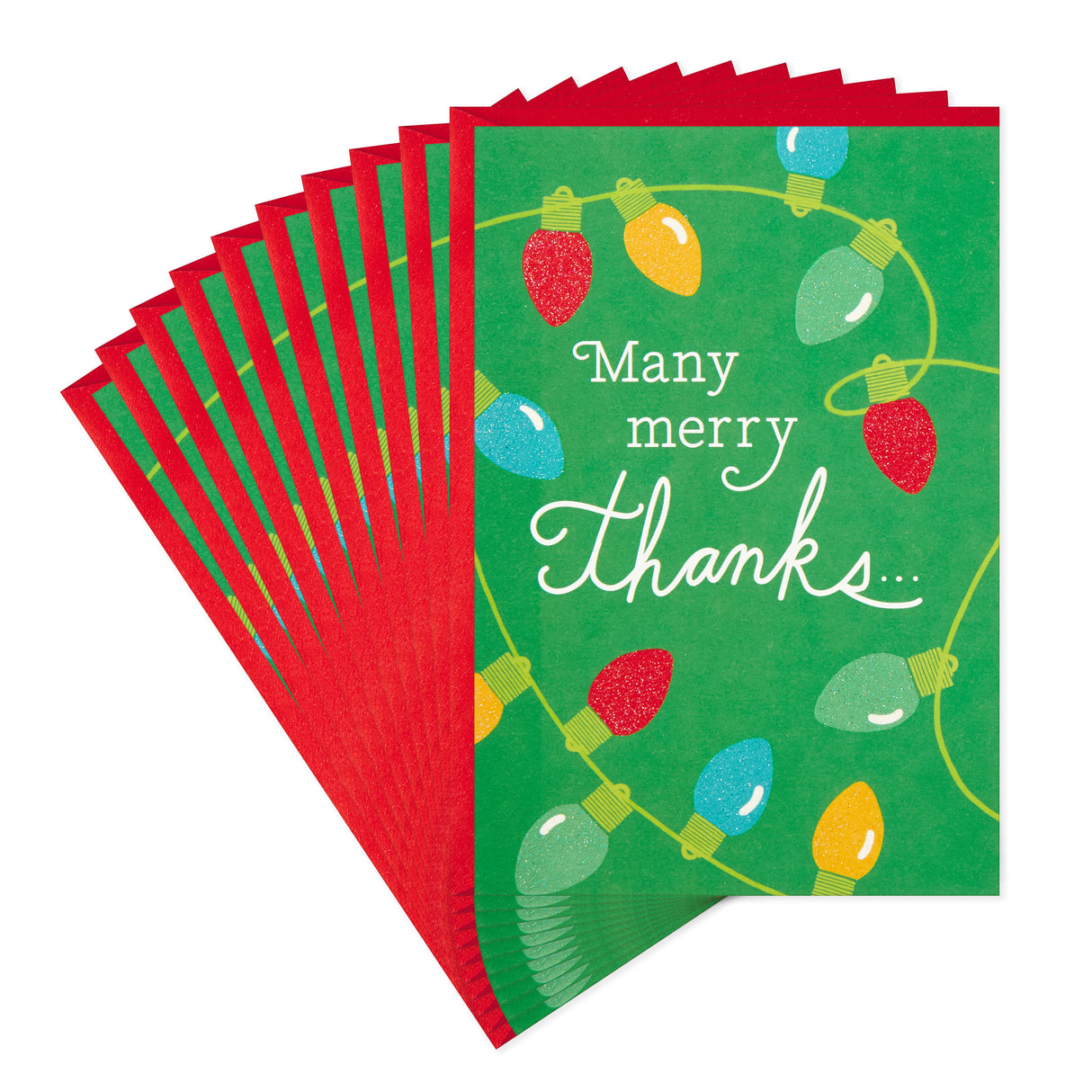 Pack of Christmas Thank You Cards, Merry Thanks (10 Cards with Envelopes)