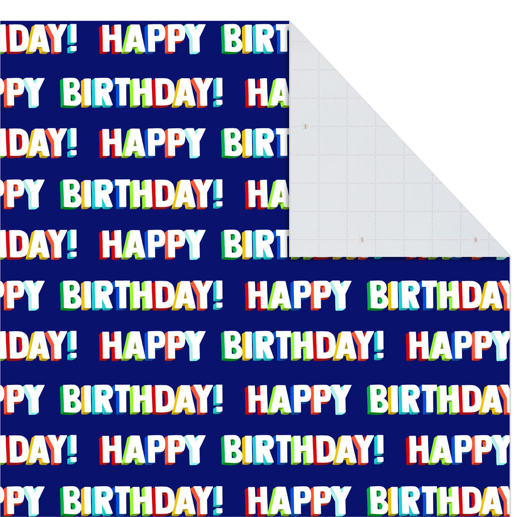 Flat Birthday Wrapping Paper Sheets with Cutlines on Reverse (12 Folded Sheets with Sticker Seals) Happy Birthday, Red Confetti, Blue with Cakes