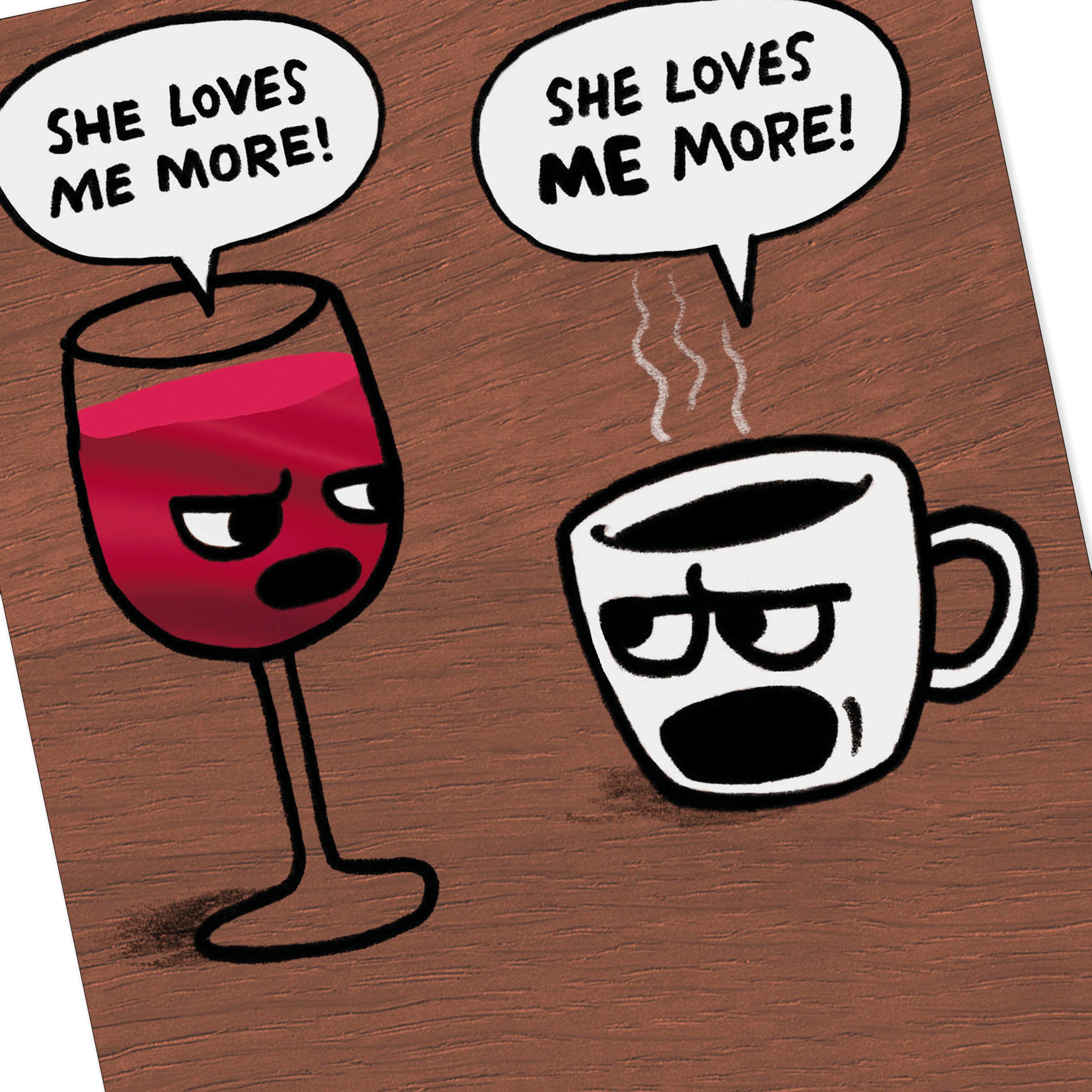 Shoebox Funny Birthday Card for Her (Wine and Coffee)