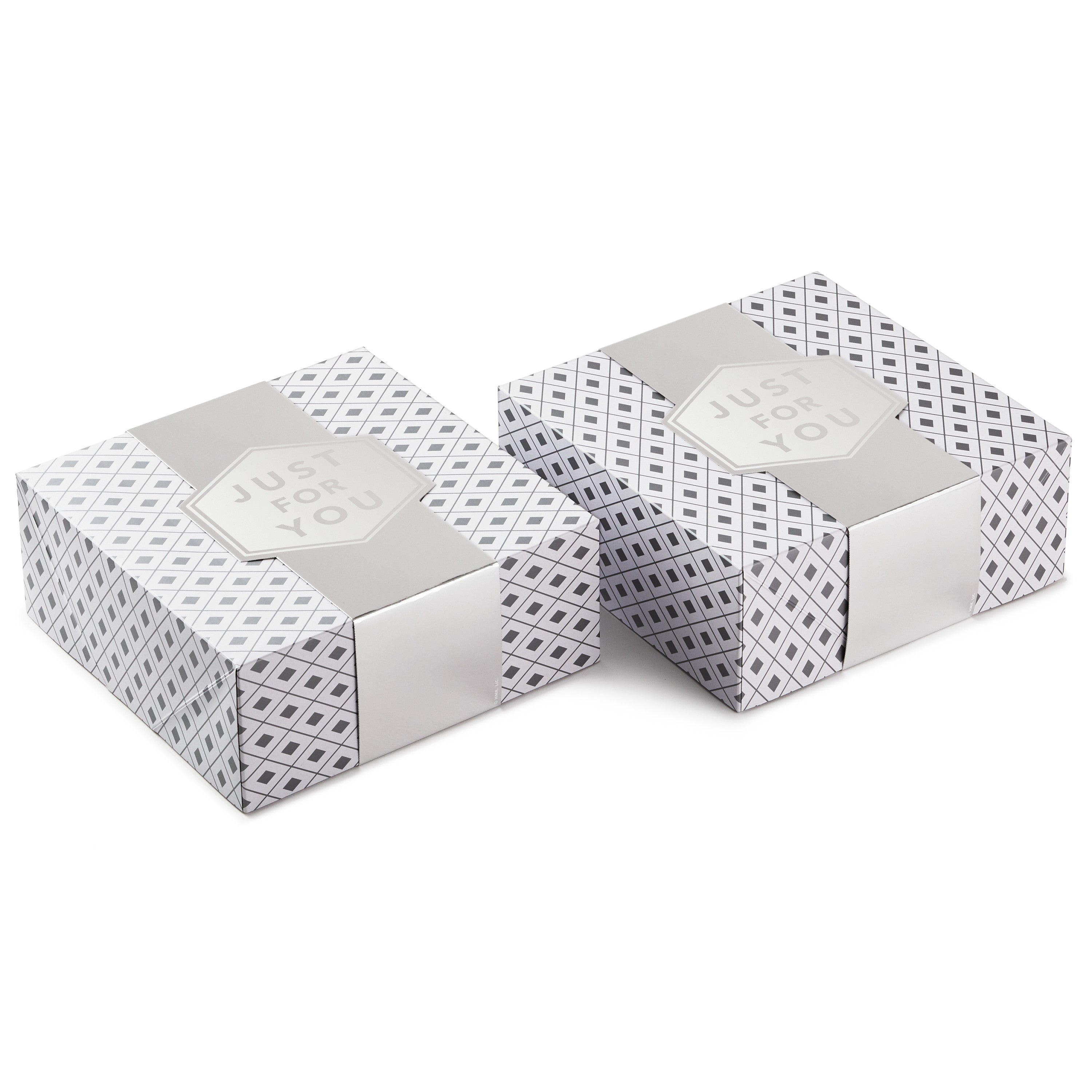 Hallmark 10" Large Gift Boxes with Wrap Bands (2-Pack: Silver and White, "Just For You") for Weddings, Graduations, Christmas, Valentine's Day, Birthdays