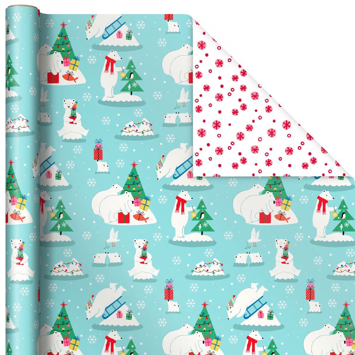 Trendy Reversible Christmas Wrapping Paper for Kids (3 Rolls: 120 sq. ft. ttl) Dinosaurs, Koalas, Polar Bears, Penguins, Camels, Zebras, Stripes