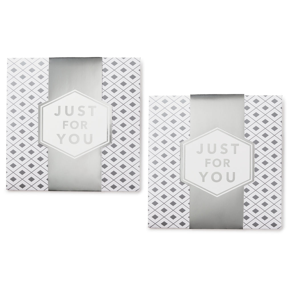 Hallmark 10" Large Gift Boxes with Wrap Bands (2-Pack: Silver and White, "Just For You") for Weddings, Graduations, Christmas, Valentine's Day, Birthdays