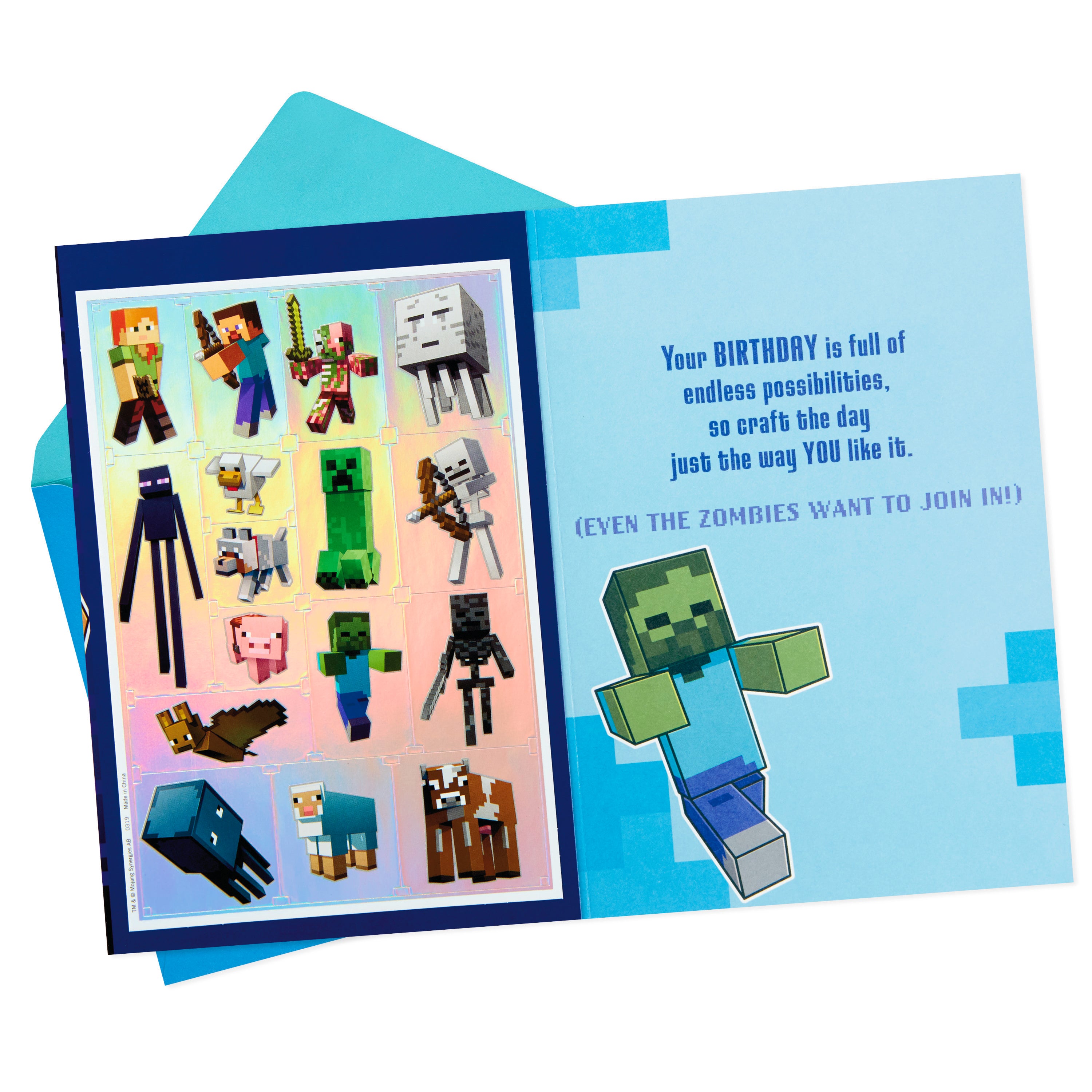 Minecraft Birthday Card for Kids with Stickers (Party Mode)