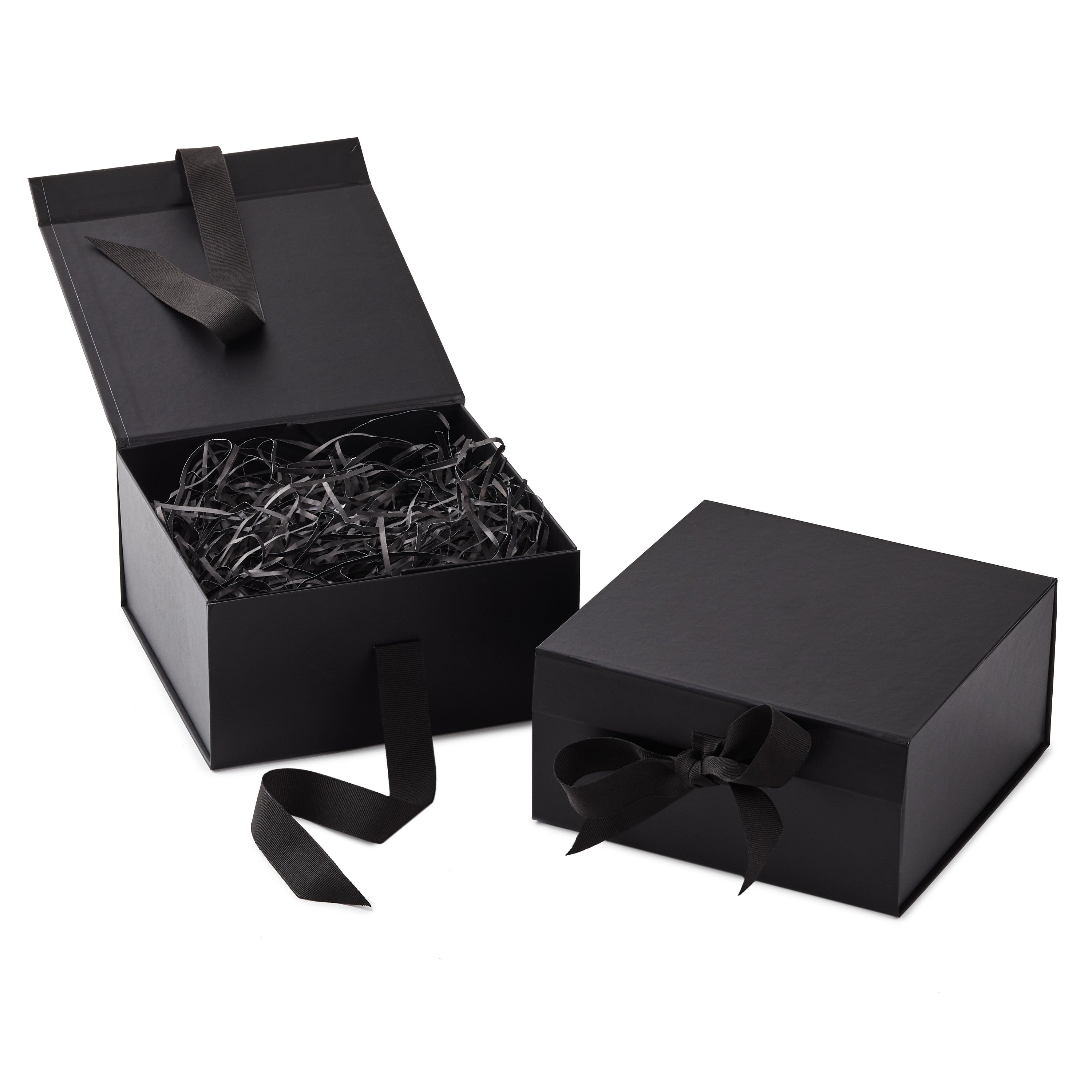Hallmark Foldable Gift Box Bundle (2 Matching Boxes with Ribbon: Solid Black) for Weddings, Groomsmen Gifts, Engagements, Graduations