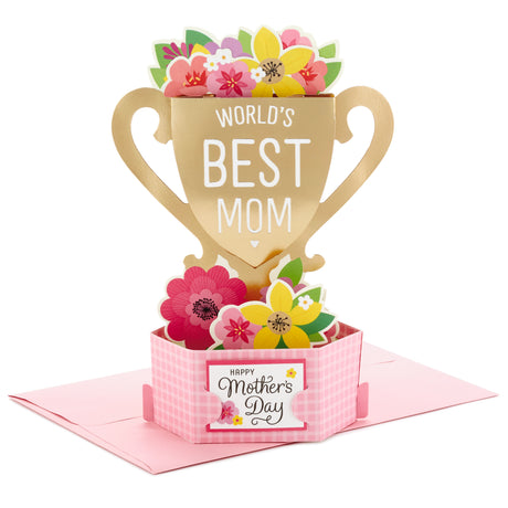 Pop Up Mothers Day Card (Displayable World's Best Mom Trophy)