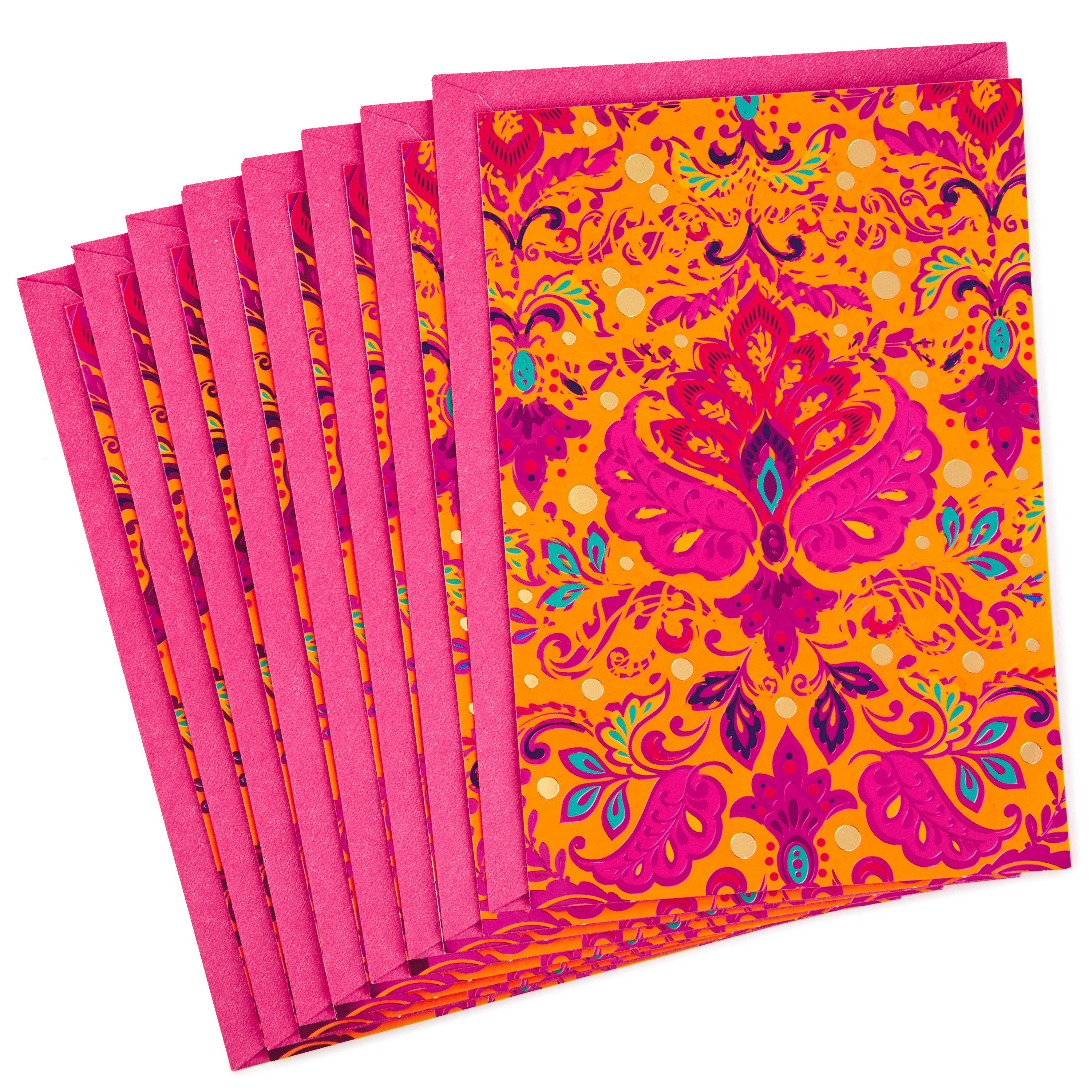  Golden Thread Pack of Blank Cards, Jeweled Indian Pattern (8 Cards with Envelopes)