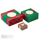 Assorted Size Gift Boxes with Wrap Bands for Christmas (3 Boxes: Red, Green, Gold, "Christmas Wishes," "Joy to You") Snowflakes, Stripes, Dots, Plaid