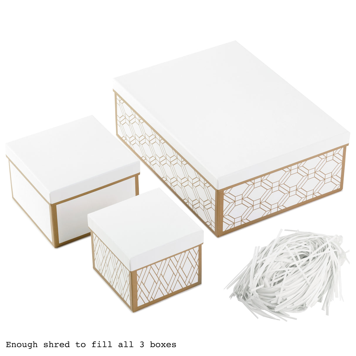 Nesting Boxes with Lids and Fill (Set of 3, White and Gold, Assorted Sizes) for Weddings, Bridal Showers, Holidays and More