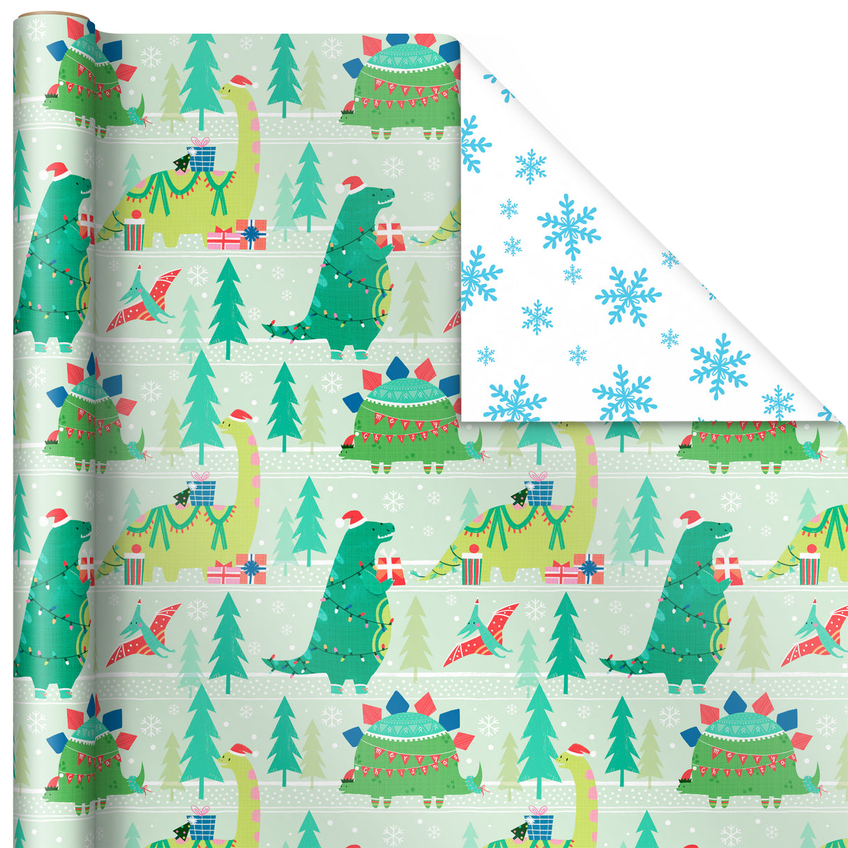 Trendy Reversible Christmas Wrapping Paper for Kids (3 Rolls: 120 sq. ft. ttl) Dinosaurs, Koalas, Polar Bears, Penguins, Camels, Zebras, Stripes