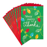 Pack of Christmas Thank You Cards, Merry Thanks (10 Cards with Envelopes)