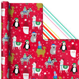 Trendy Reversible Christmas Wrapping Paper for Kids (3 Rolls: 120 sq. ft. ttl) Dinosaurs, Koalas, Polar Bears, Penguins, Camels, Zebras, Stripes