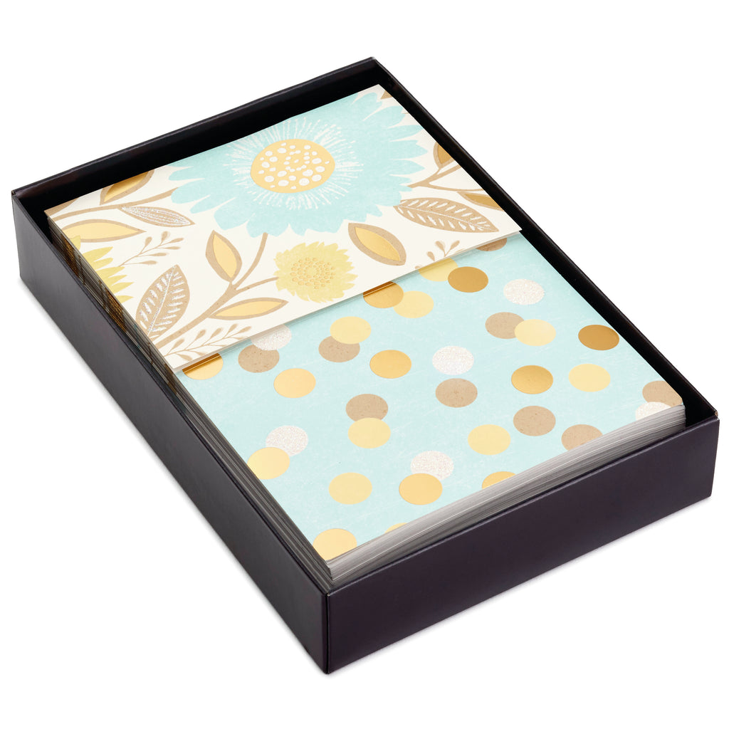 Blank Note Cards (Flowers and Dots, 50 Blank Cards or Thank You Cards with Envelopes)