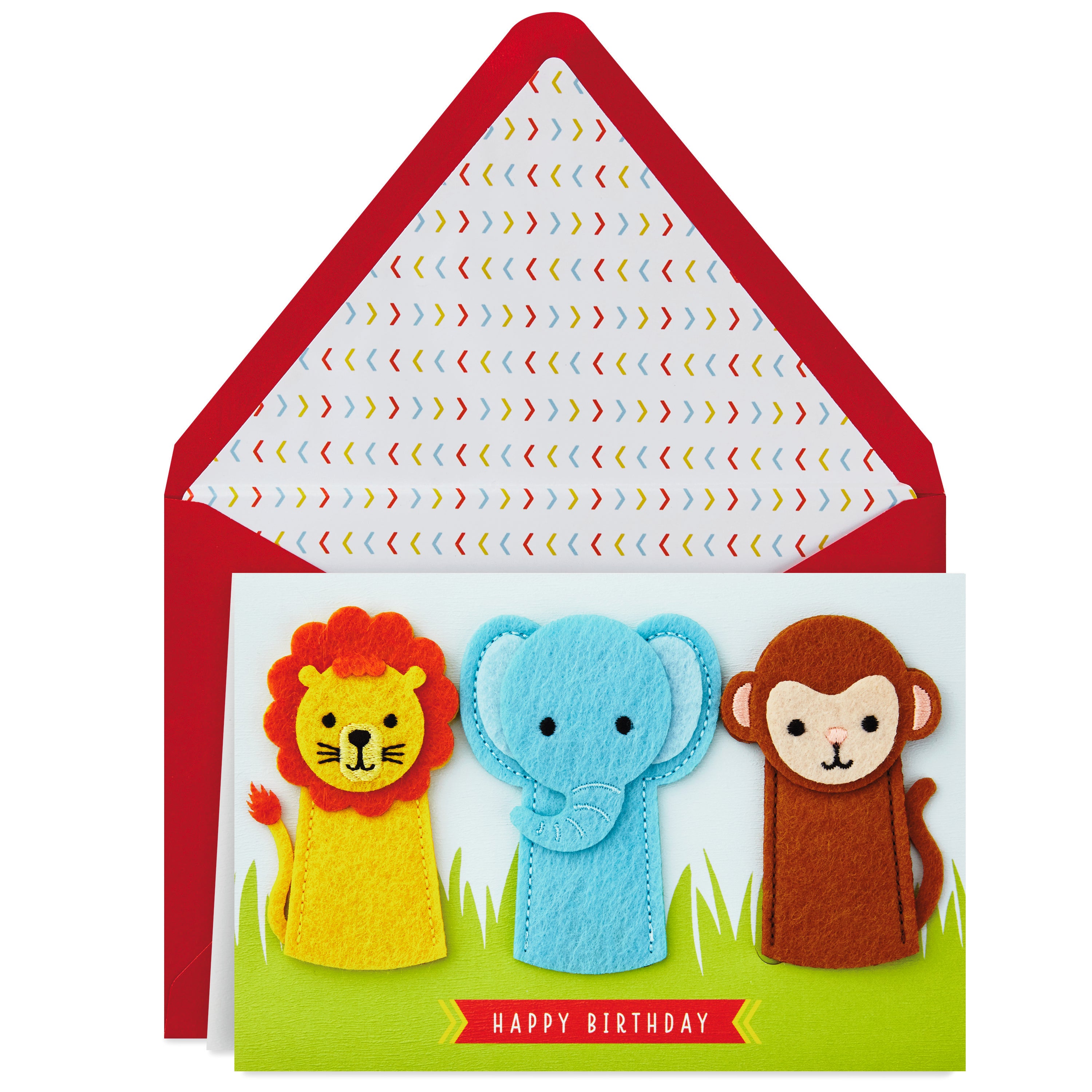 Signature Birthday Card with Removable Finger Puppets for Kids (Jungle Animals)