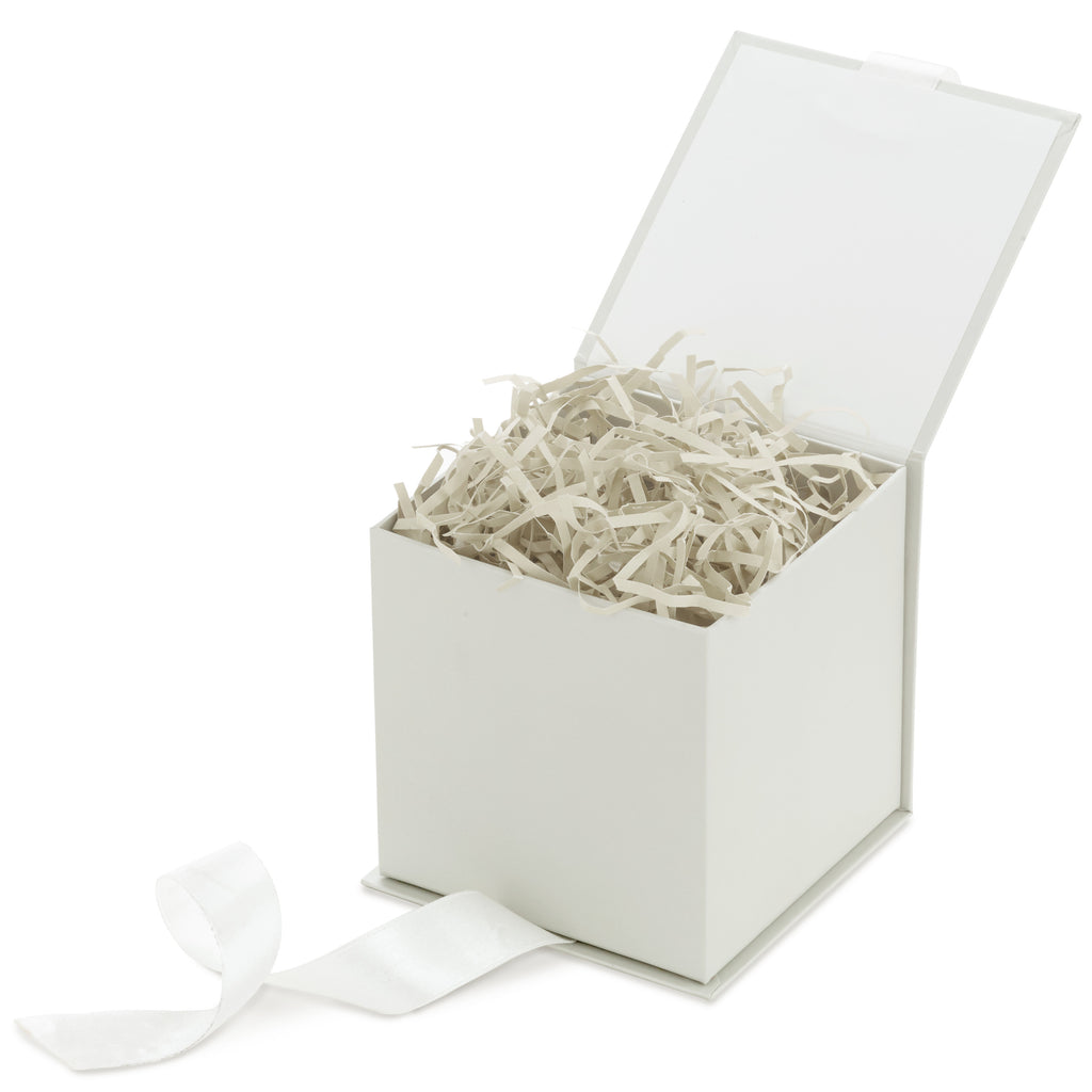 Hallmark 4" Small Gift Box with Bow and Shredded Paper Fill (Off-White) for Weddings, Graduations, Christmas, Bridesmaids Gifts