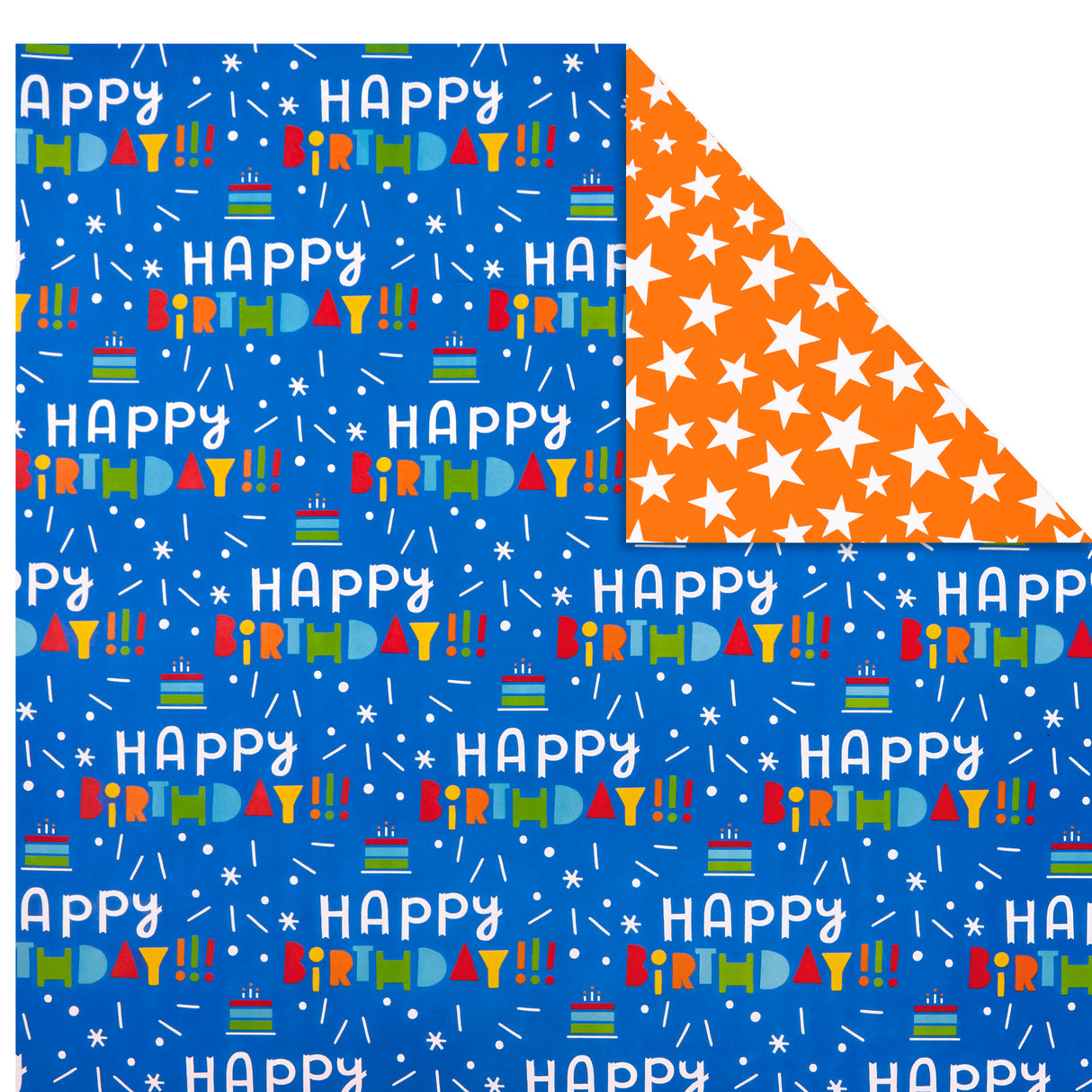 All Occasion Reversible Wrapping Paper Bundle - Kids Birthday (3 Rolls - 75 sq. ft. total) Balloons, Stars, Cupcakes, Blue Stripes, Solid Red