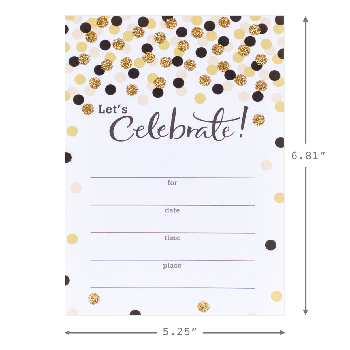 Party Invitations (Let's Celebrate with Gold and Black Dots, Pack of 20)