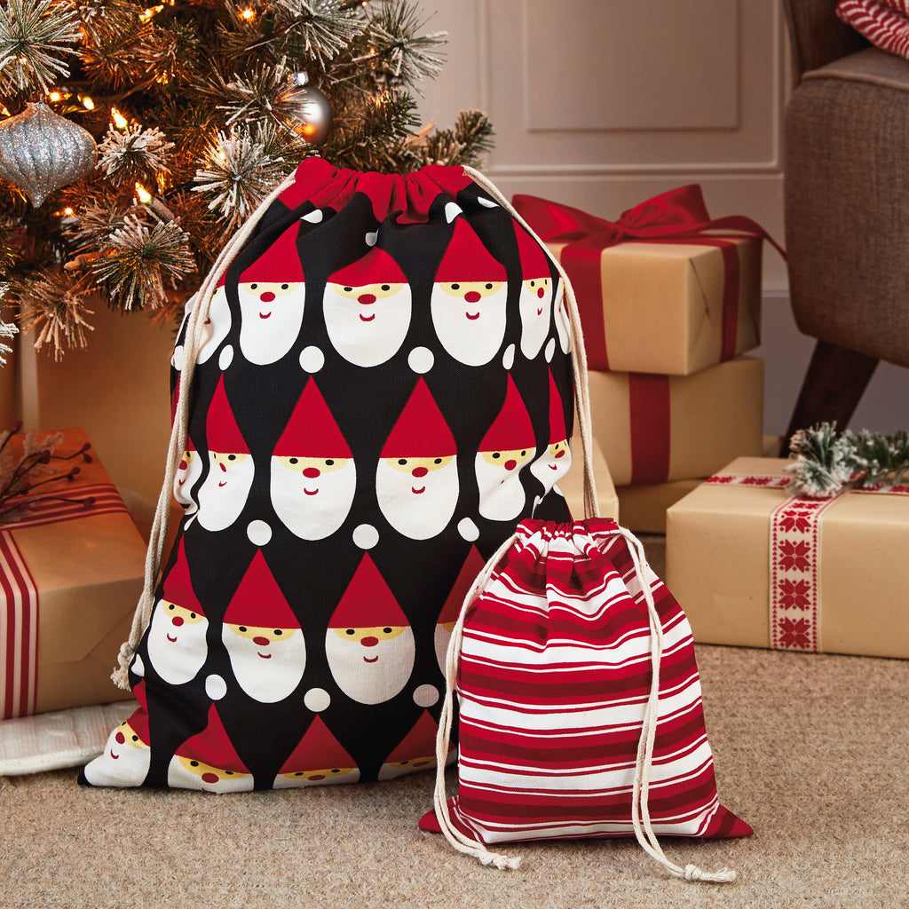 Drawstring Christmas Gift Bag Set (2 Fabric Bags with Drawstrings; 1 Medium 10", 1 Extra Large 20")