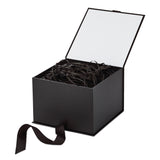 Hallmark 7" Large Black Gift Box with Lid and Shredded Paper Fill for Weddings, Birthdays, Halloween, Christmas, Hanukkah, Holidays, Graduation and More