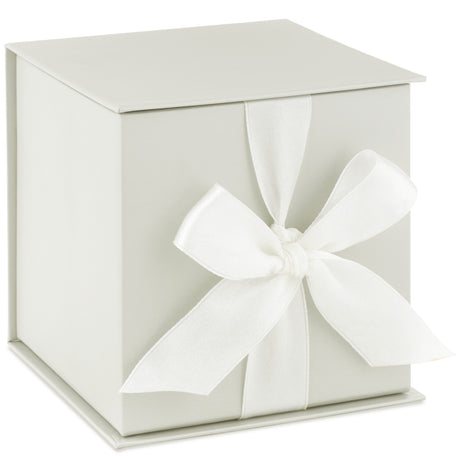 Hallmark 4" Small Gift Box with Bow and Shredded Paper Fill (Off-White) for Weddings, Graduations, Christmas, Bridesmaids Gifts