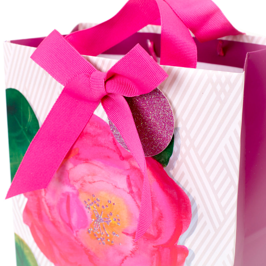 9" Medium Gift Bag with Tissue Paper (Pink Rose) for Birthdays, Bridal Showers, Weddings, Mothers Day or Any Occasion