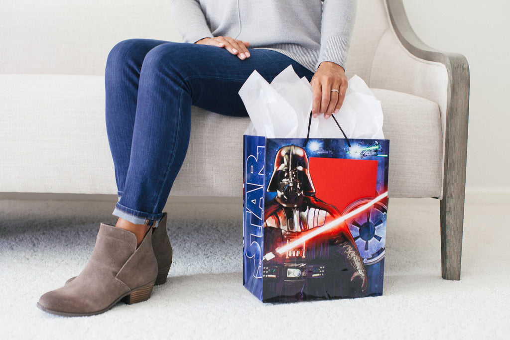 13" Large Star Wars Gift Bag with Birthday Card and Tissue Paper (Darth Vader, Boba Fett, Stormtroopers)