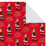 Flat Christmas Wrapping Paper Sheets with Cutlines on Reverse and Gift Tag Seals (12 Folded Sheets, 16 Gift Tag Stickers) Red, White and Gold Stripes, Santa Claus, Snowflakes on Plaid