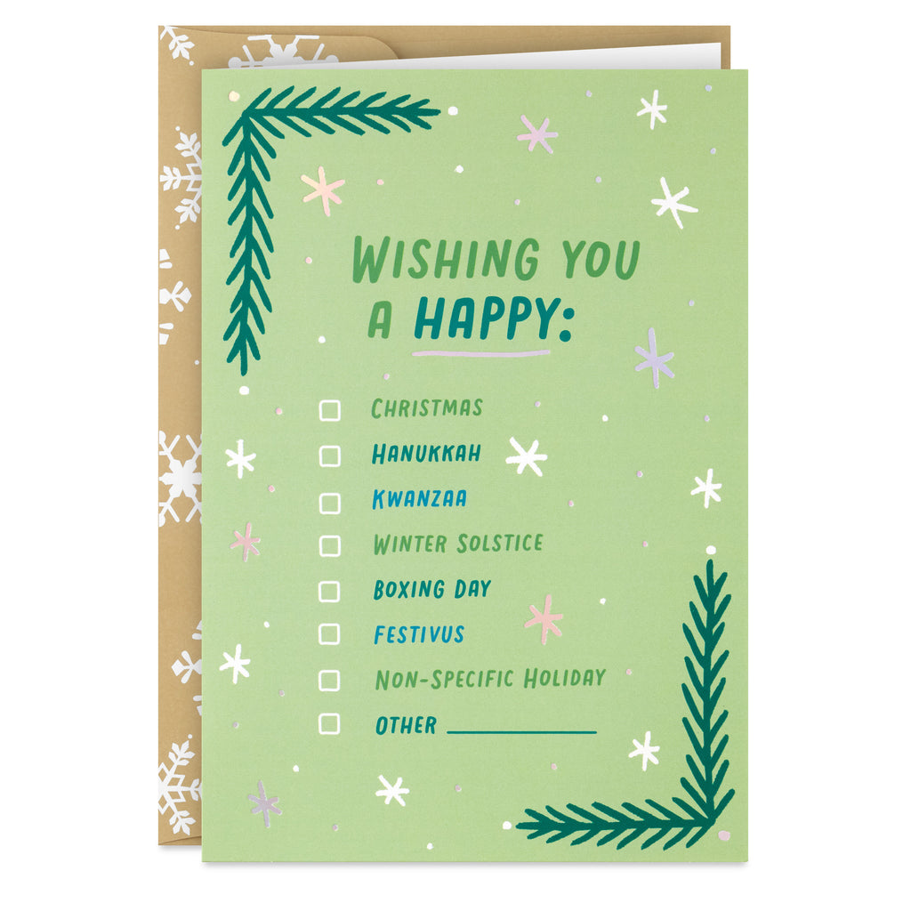 Boxed Holiday Cards, Happy Everything Checklist (16 Cards and 17 Envelopes)