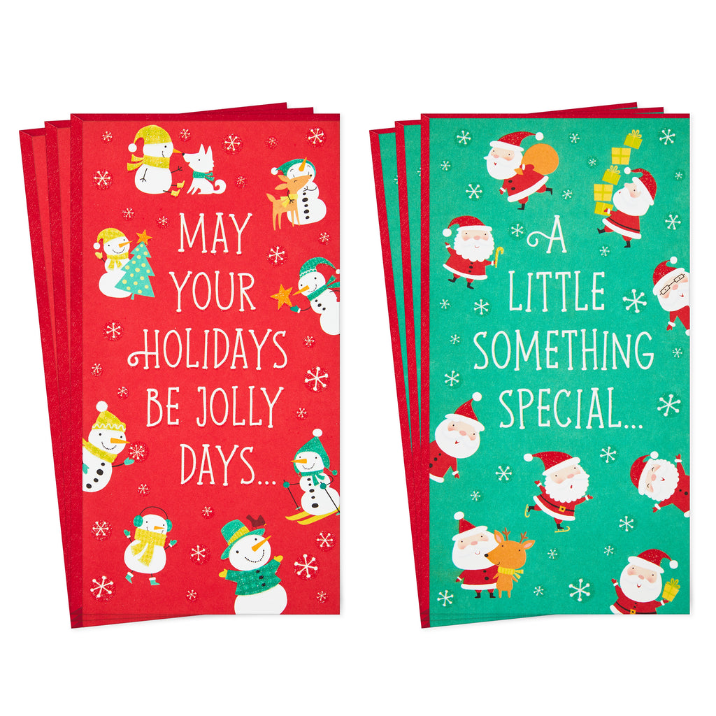 Christmas Money or Gift Card Holders Assortment, Snowmen and Santa (6 Holiday Cards and Envelopes)