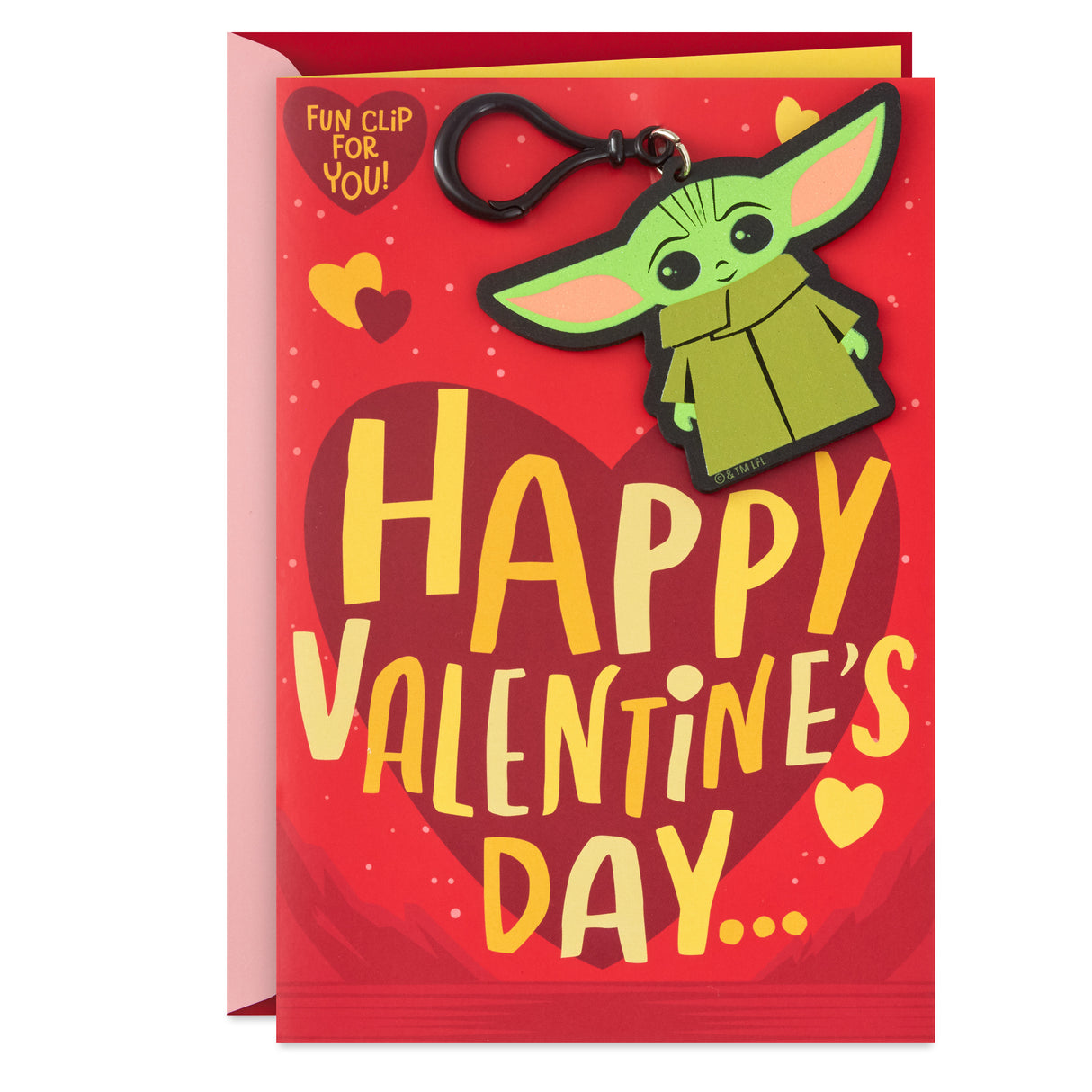 Star Wars Valentines Day Card for Kid with Removable Backpack Clip (Baby Yoda)