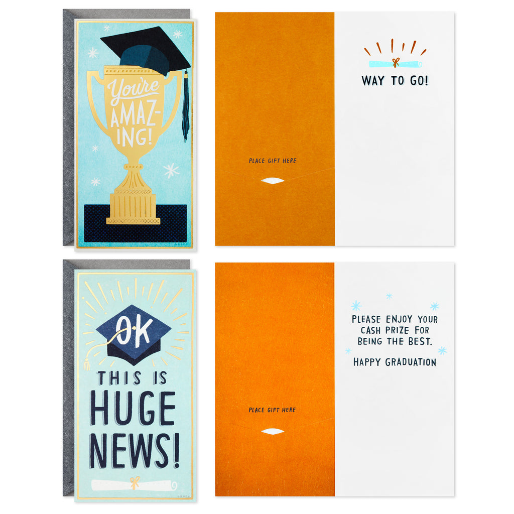Graduation Money Holder or Gift Card Holder Cards Assortment, You're Amazing (4 Cards with Envelopes)