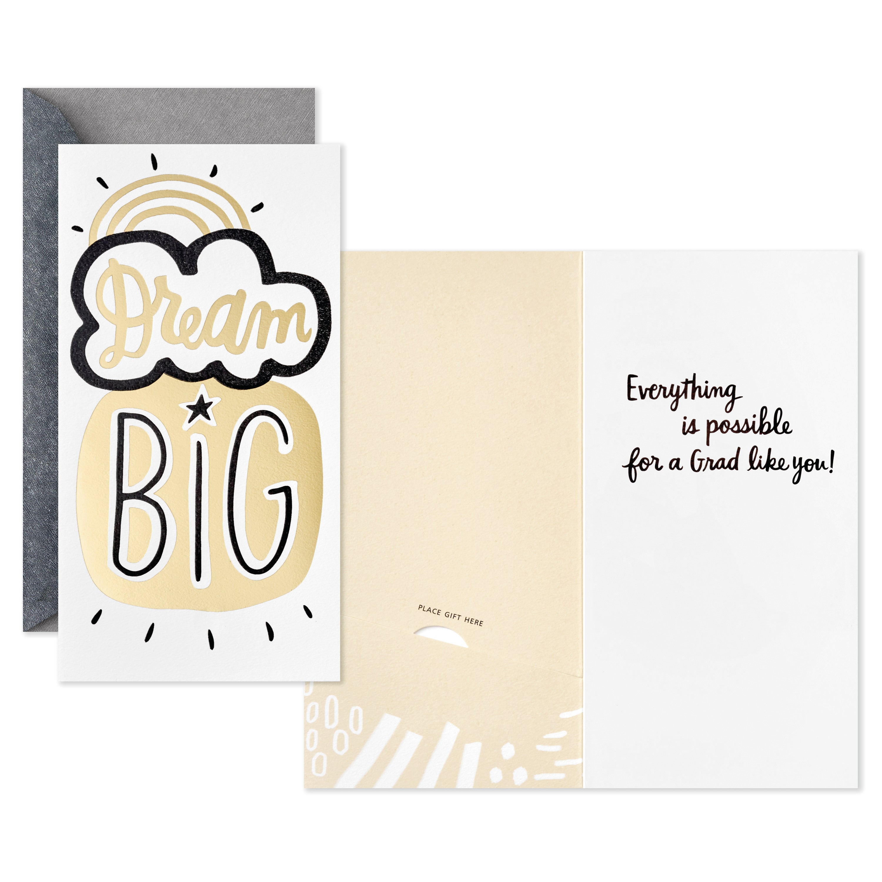 Graduation Money Holder or Gift Card Holder Cards Assortment, Dream Big (4 Cards with Envelopes)