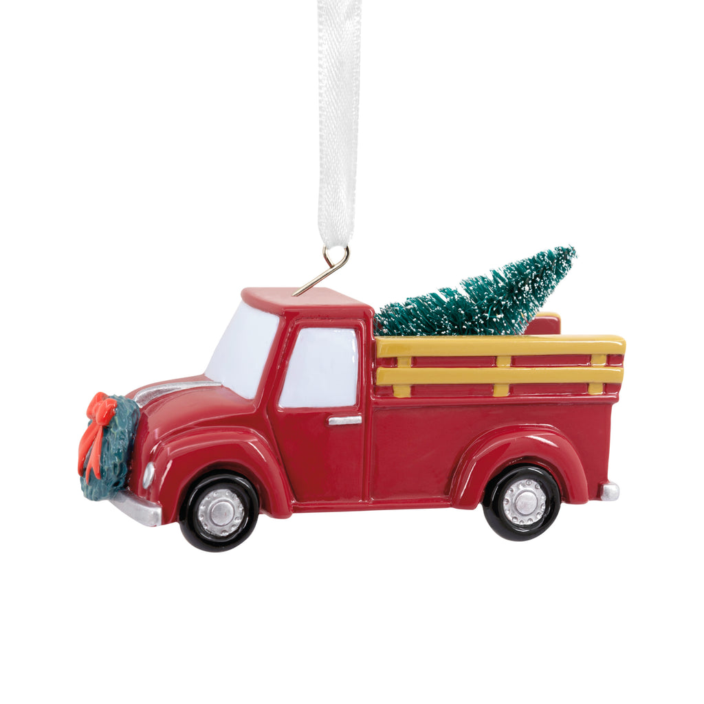 Red Pickup Truck With Tree Christmas Ornament