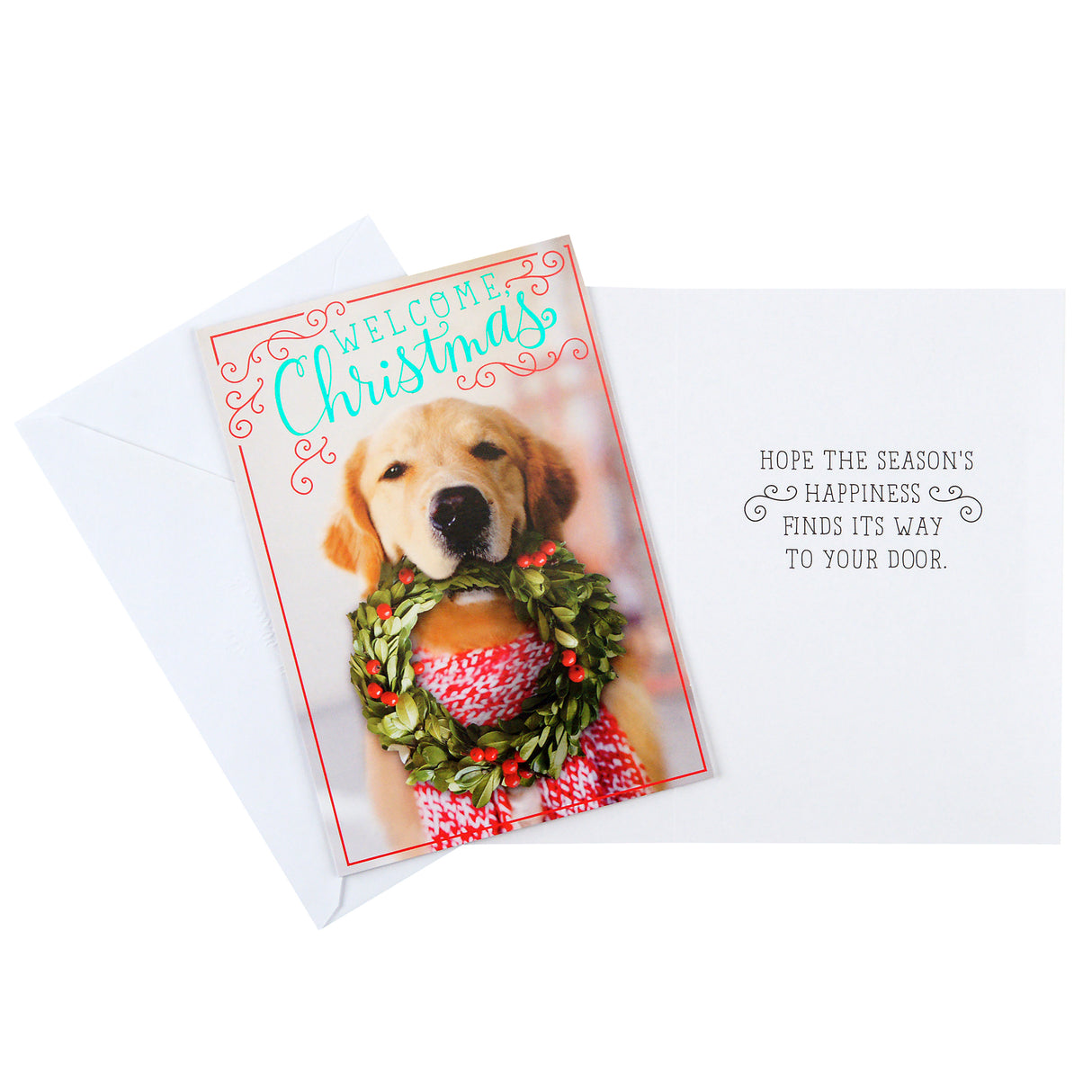 Christmas Cards Pack, Puppy with Wreath (10 Cards with Envelopes)