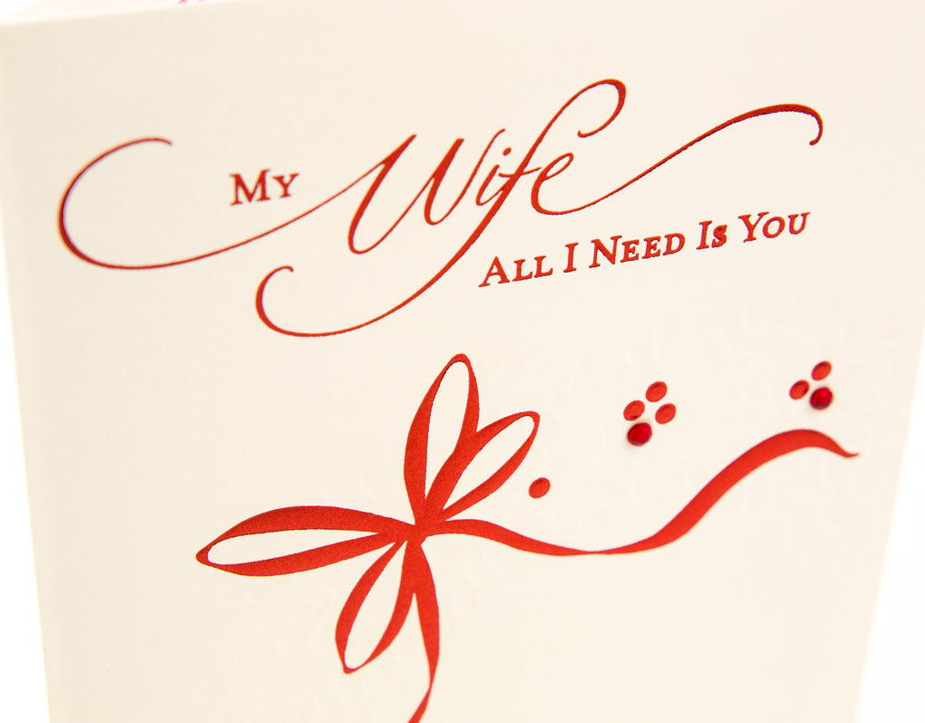 Romantic Christmas Card for Wife (Red Metallic)