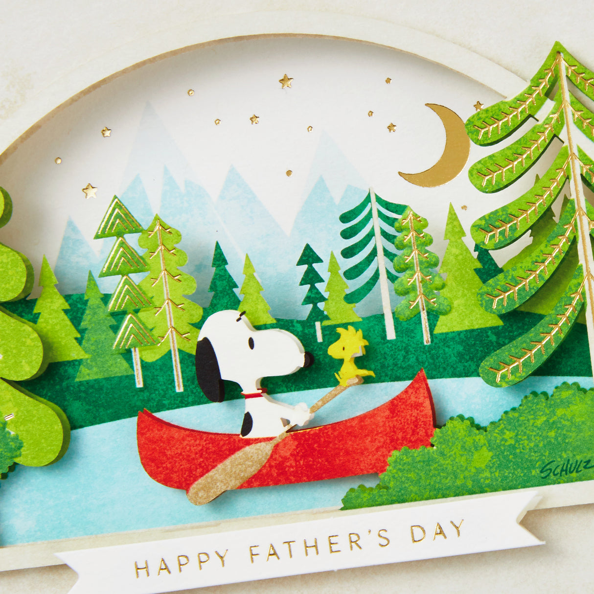 Signature Peanuts Fathers Day Card (Snoopy and Woodstock Canoeing)