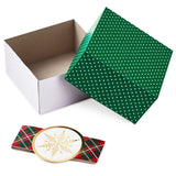 Assorted Size Gift Boxes with Wrap Bands for Christmas (3 Boxes: Red, Green, Gold, "Christmas Wishes," "Joy to You") Snowflakes, Stripes, Dots, Plaid