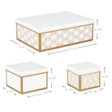 Nesting Boxes with Lids and Fill (Set of 3, White and Gold, Assorted Sizes) for Weddings, Bridal Showers, Holidays and More