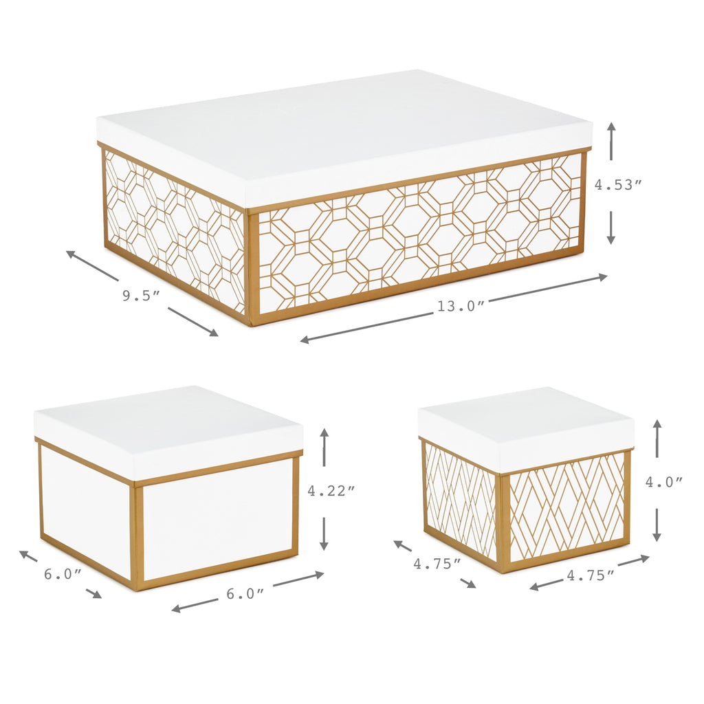 Nesting Boxes with Lids and Fill (Set of 3, White and Gold, Assorted Sizes) for Weddings, Bridal Showers, Holidays and More