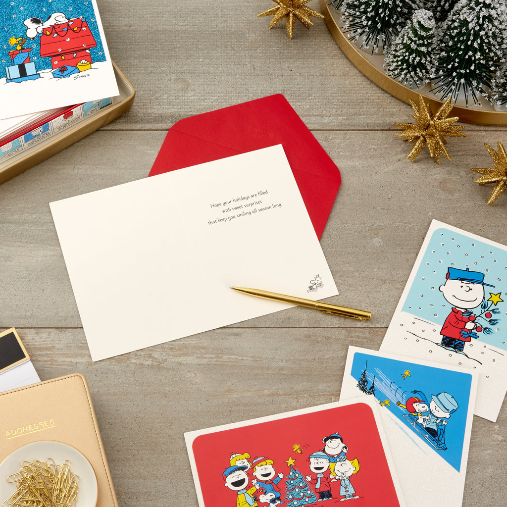 Peanuts Boxed Christmas Cards Assortment, Classic Comics (4 Designs, 16 Cards and Envelopes)