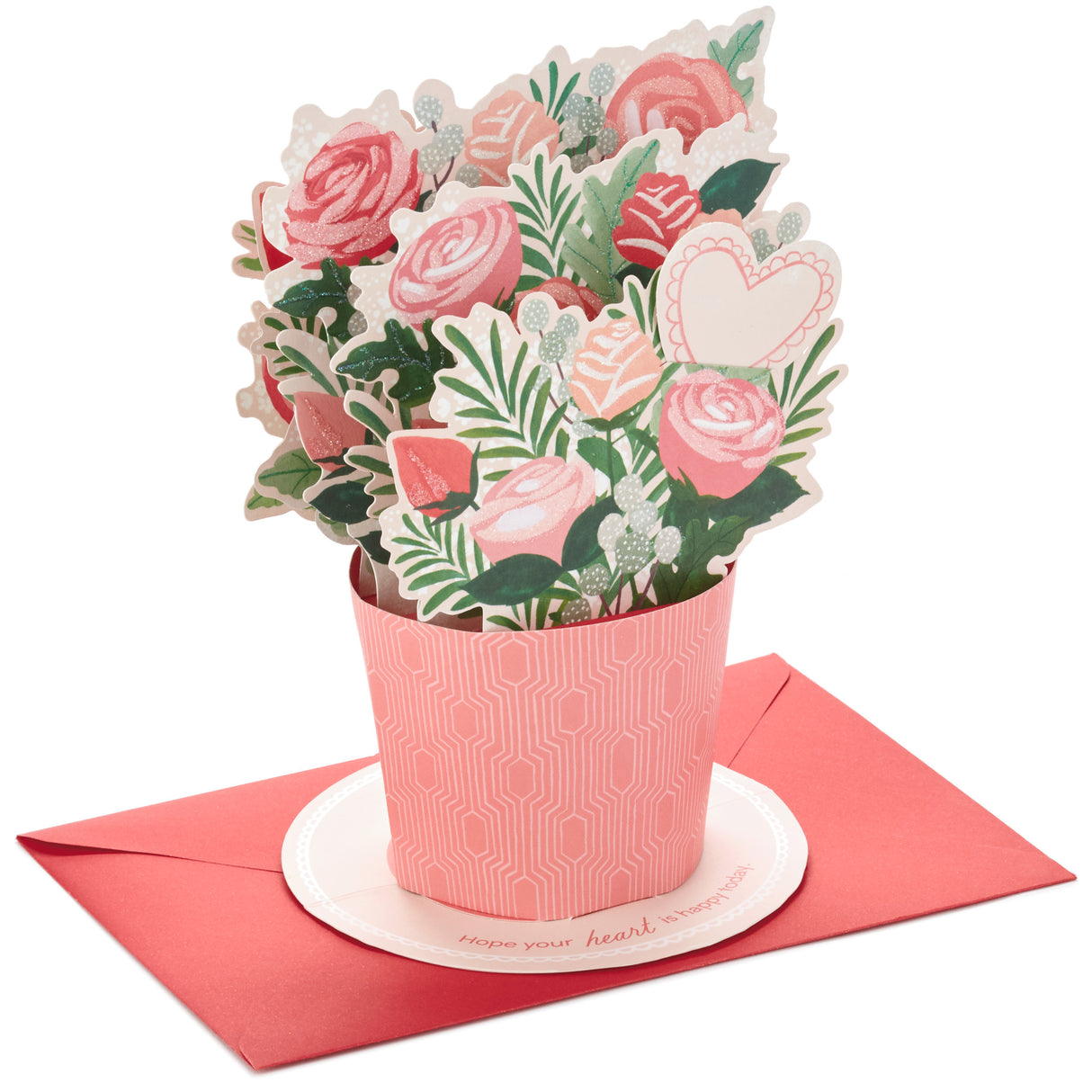 Paper Wonder Pop Up Valentines Day Card, Displayable Bouquet (Happy Heart)