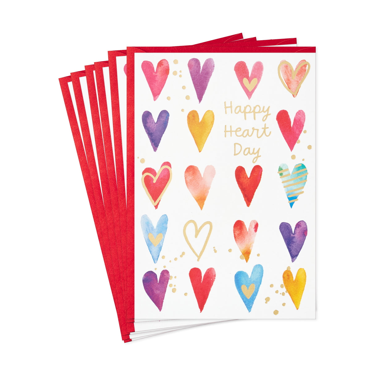 Pack of Valentines Day Cards, Happy Heart Day (6 Valentine's Day Cards with Envelopes)