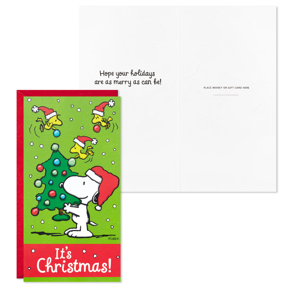 Peanuts Pack of Christmas Money or Gift Card Holders, Snoopy Christmas Tree (10 Cards with Envelopes)