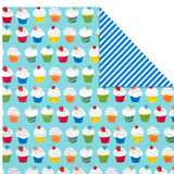 All Occasion Reversible Wrapping Paper Bundle - Kids Birthday (3 Rolls - 75 sq. ft. total) Balloons, Stars, Cupcakes, Blue Stripes, Solid Red