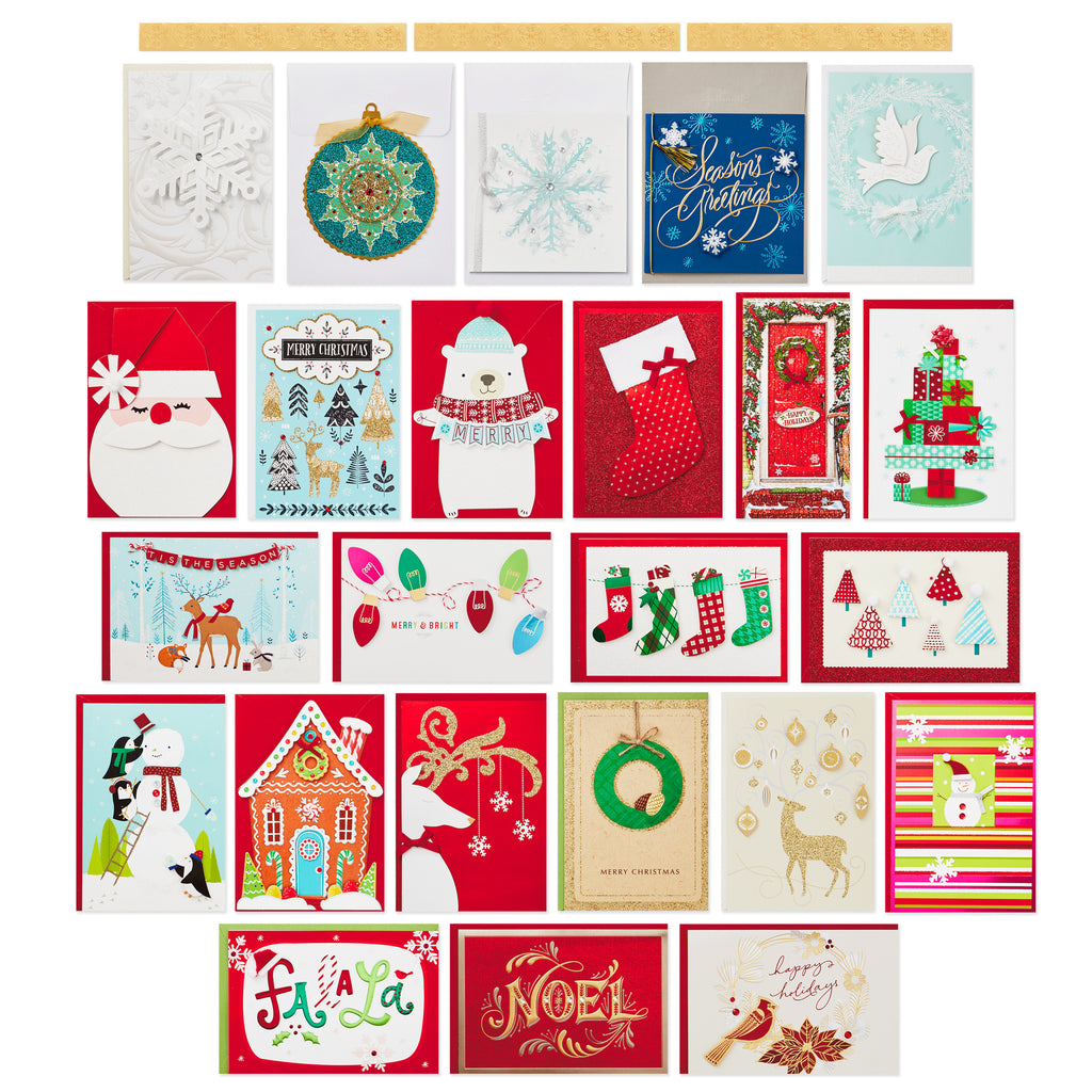 Boxed Handmade Christmas Cards Assortment (Set of 24 Special Holiday Greeting Cards and Envelopes)