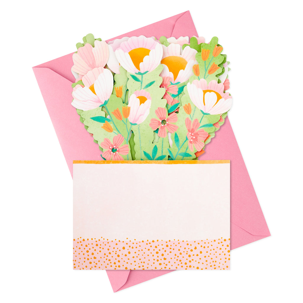 Paper Wonder Displayable Pop Up Birthday Card for Mom or Mothers Day Card (Pink and Gold Bouquet)